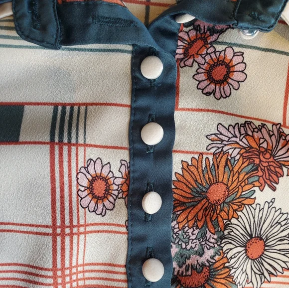 Modcloth Twice The Delight Silky Cream+Orange+Green Buttondown Blouse - Picture 5 of 8